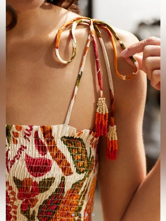 FARM Rio Orange Floral Maxi Dress with Tie Straps - Picture 2 of 5